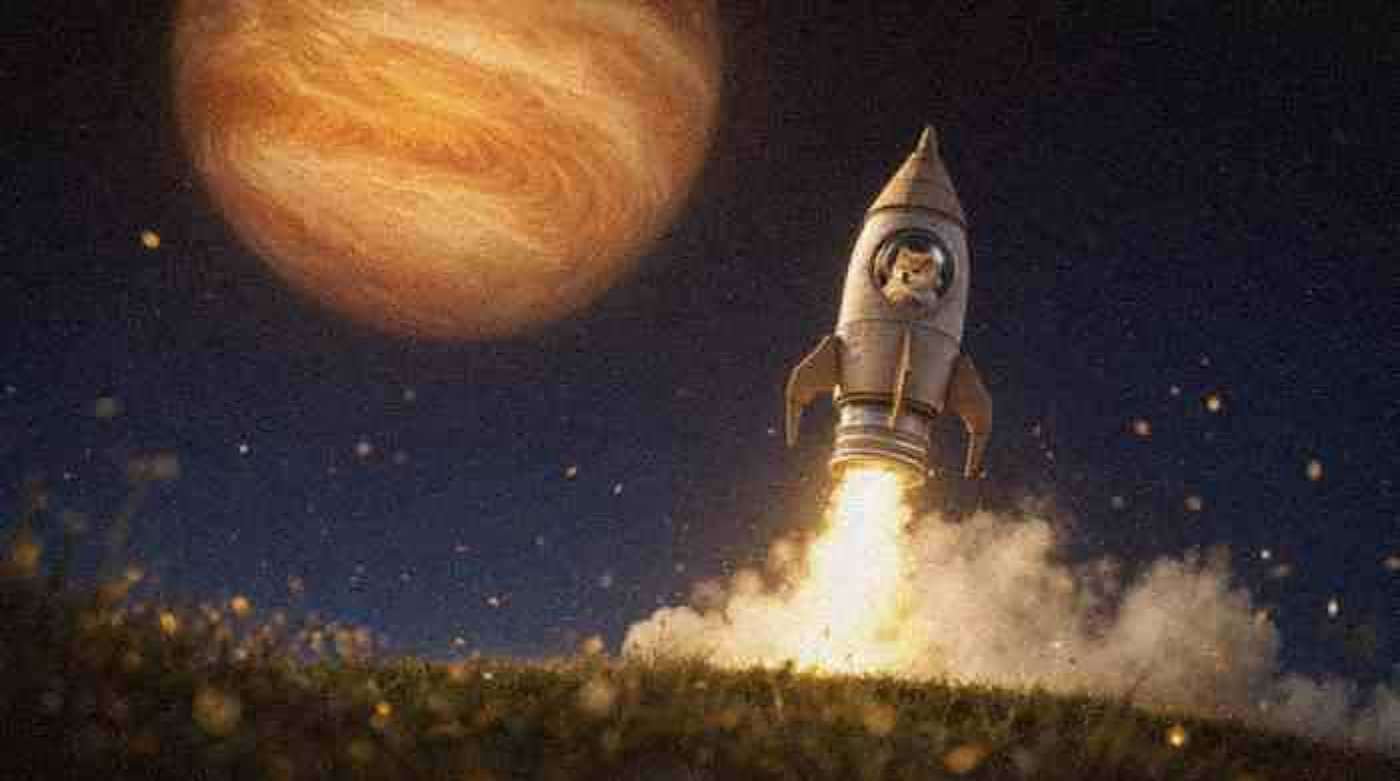 A small rocket launching at night with the puppy visible in the window